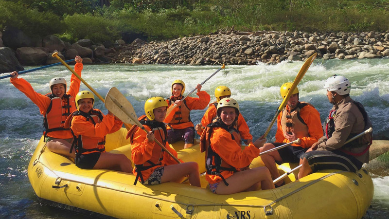Whitewater rafting in the Inca Jungle Trail