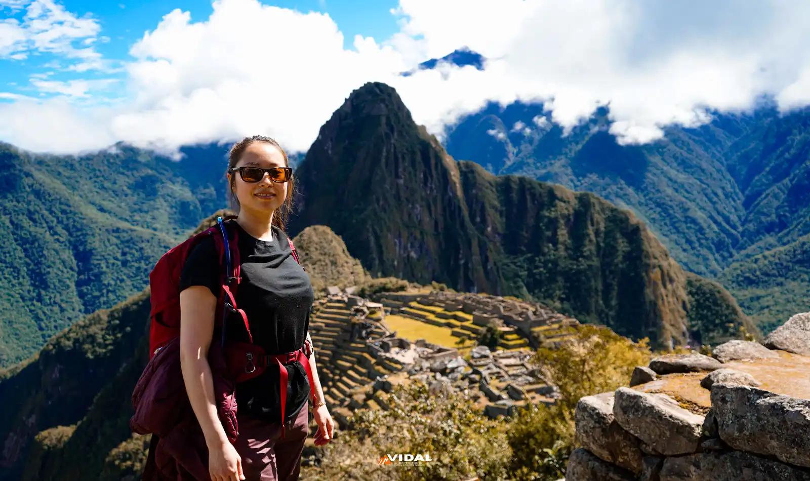 Happy customer enjoying private tour to Machu Picchu