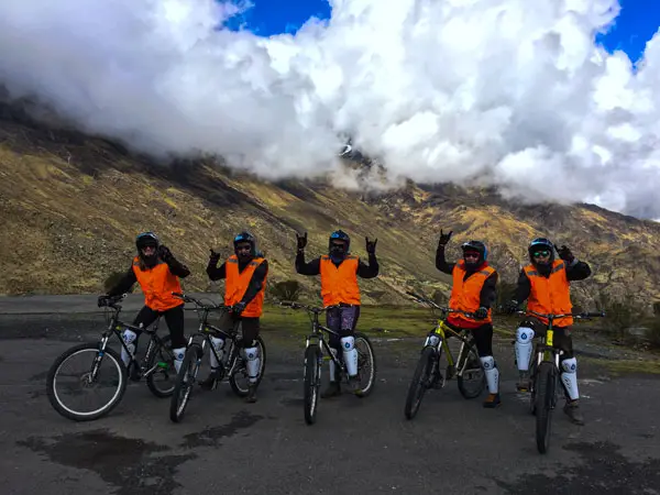 Travelers ready for biking to Machu Picchu