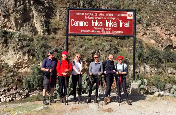 Hikers at Km 82 the begining of the Inca Trail