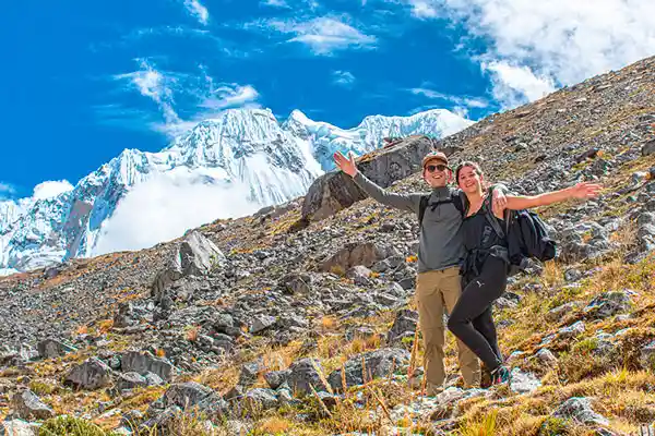 Hikers possing in Salkantay Route to Machu Picchu